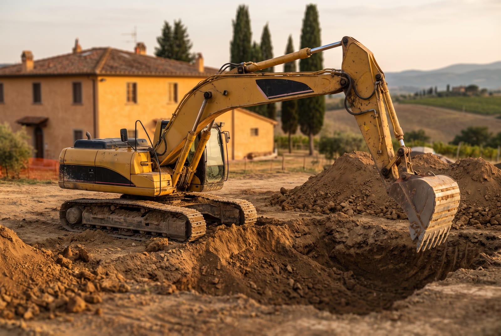 Escavatore cingolato da 8 tonnellate al lavoro in un cantiere di scavo